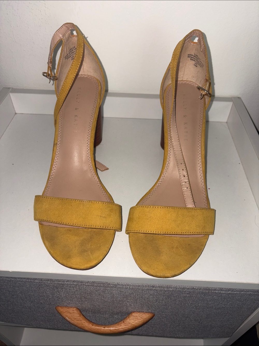 Kelly & Katie Yellow Suede Ankle-Strap Block Heels - Women's Shoes